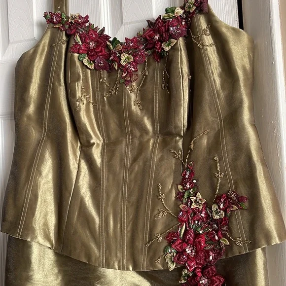 Rose Taft Mother of the Bride two-piece gown W BOLERO OLIVE BURGUNDY BEAD Custom